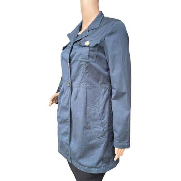 St. John Fall 2012 Blue Cotton Blend Coat Size 4 Gold-Tone Button Trench Jacket - Picture 5 of 12